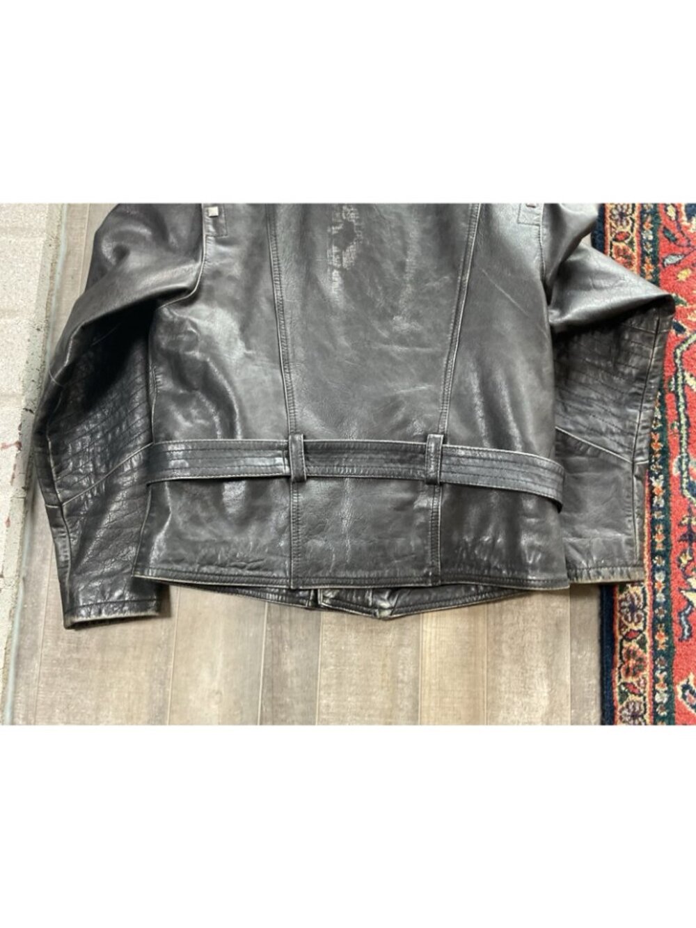 Diesel Goat Leather Moto Biker Jacket Studded Belted Black Gray Womens MED Y2K - Picture 11 of 15